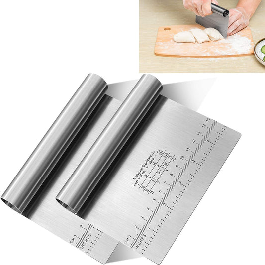 Pro Dough Pastry Scraper/Cutter/Chopper Stainless Steel Mirror Polished with Measuring Scale Multipurpose- Cake, Pizza