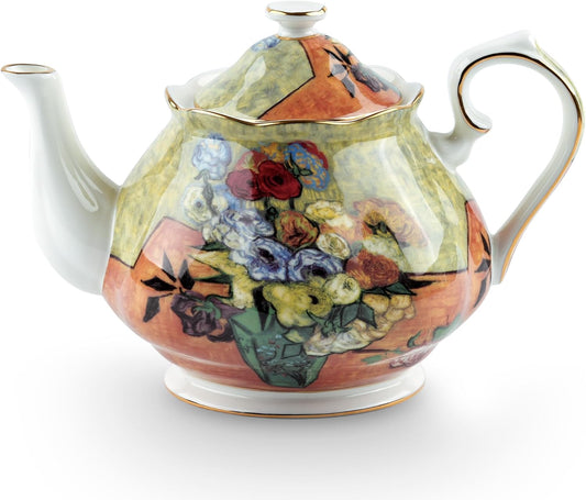 Teapot 30 oz Van Gogh Paintings Bone China Loose Tea Pot Floral Design Vintage Ceramic Coffee Water Pot European Style