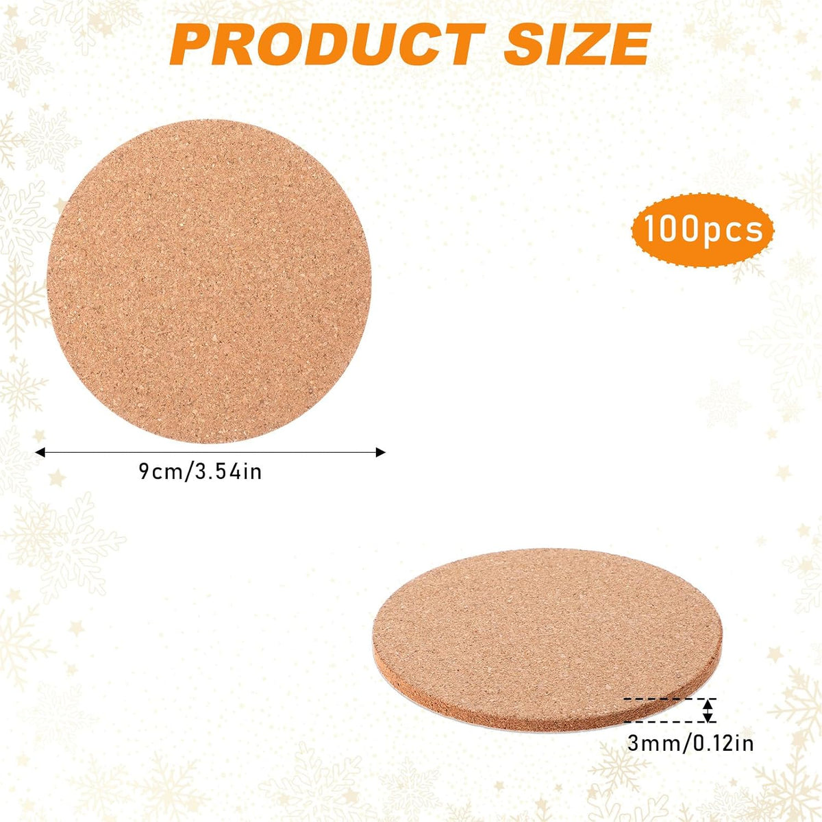 100Pcs Cork Coasters 3.5" Round Natural Cork Coaster, 0.12" Thick Absorbent Bulk Coasters, Blank Coaster for Crafts DIY for Wedding, Coffee Bar, Home Decor