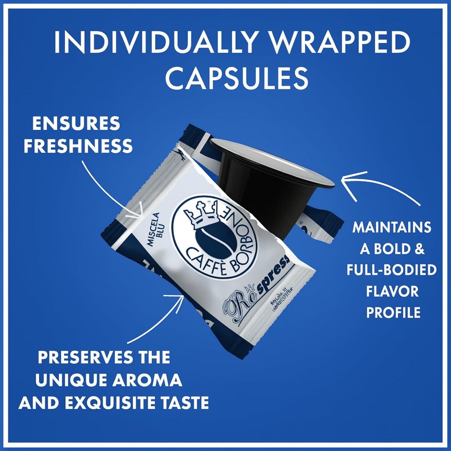 Caffè Borbone Miscela Blu Espresso Pods Compatible with Nespresso Original Machines, Dark Roast Blue Blend, 100 Count Espresso Coffee Pods