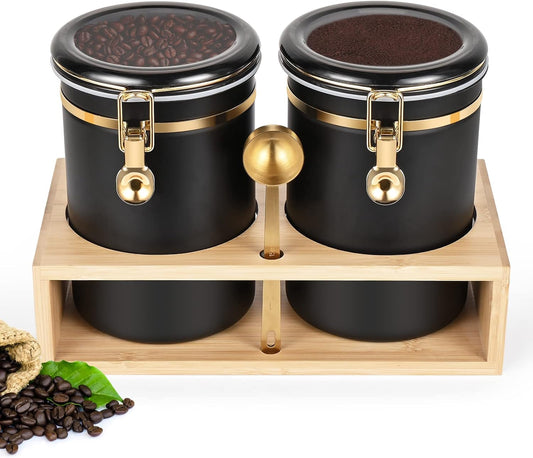 Yangbaga 304 Stainless Steel Coffee Canisters for Ground Coffee,2 x 63OZ Coffee Container with Shelf Coffee Bean Storage,