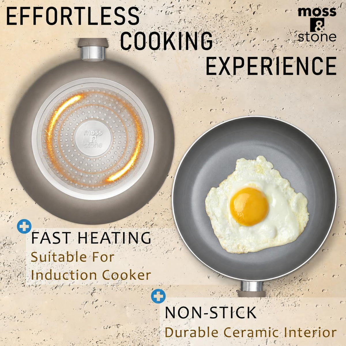 Moss & Stone 6 Pcs Dark Grey Nonstick Cookware Set, Pots And Pans Set Non stick With Glass Lid, Induction Cookware, Stay-Cool Handle PTFE/PFOA Kitchen Pots 6-Piece with Frying Pans & Saucepan