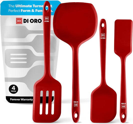 New DI ORO Seamless Series Moda 4-Piece Silicone Turner Spatula Set - 600°F Heat-Resistant Flexible Kitchen Spatulas for