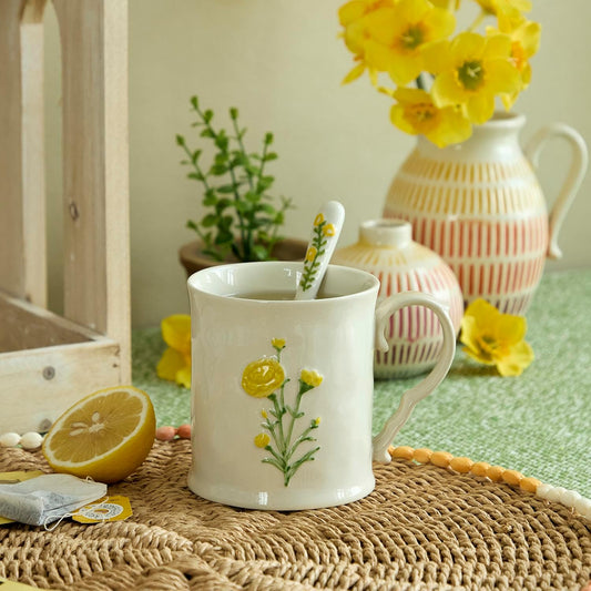 Ceramic coffee Mugs, Set of 1 Yellow Flower - 16oz, Hand-Painted, Microwave heating and dishwasher cleaning available, Ideal for Daily Brews