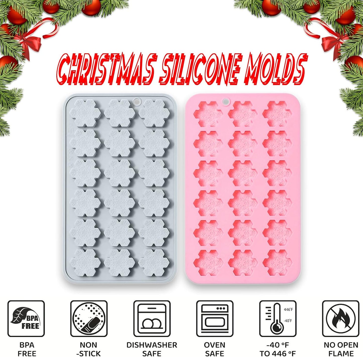 2 Pcs Snowflake Silicone Molds, 18-Cavity 3D Christmas Snowflake Chocolate Silicone Molds for DIY Christmas Winter Jello Candy Cupcake Fondant Baking Polymer Clay Decoration