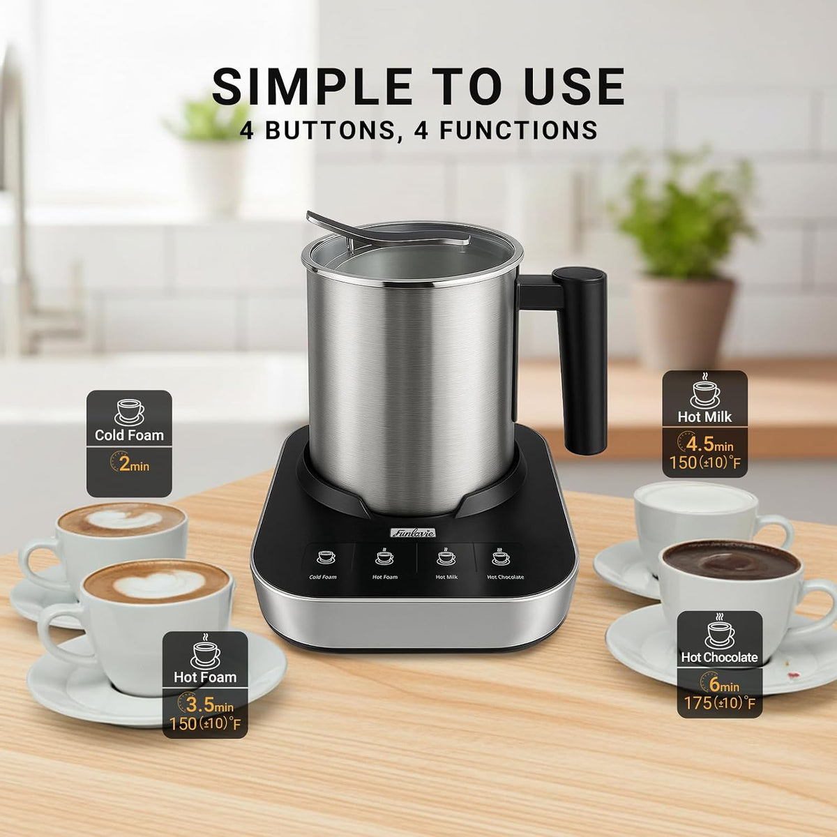 4-in-1 Electric Milk Frother and Steamer with Auto Shut-Off