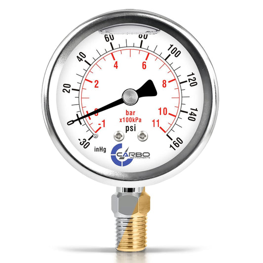 Stainless Steel Pressure Gauge Dual Display (-30 Hg - 0-160 psi/kPa) - 2 1-2" Glycerine Liquid Filled Water Air Oil Gas