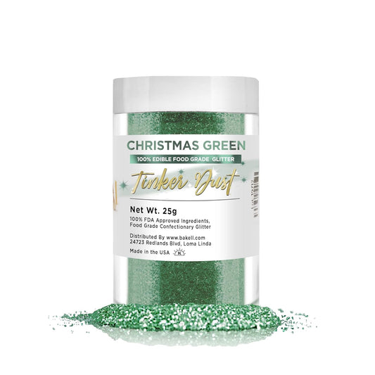BAKELL Christmas Green Edible Glitter, 25 Grams | TINKER DUST Edible Glitter | KOSHER Certified | 100% Edible Glitter |