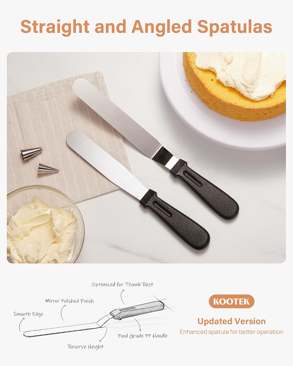 Kootek 96 Cake Decorating Kit Baking Supplies for Beginner &amp; Professional | Cake Stand Turntable, 24 Icing Piping Tips, 30+2 Disposable Reusable Pastry Bag, Cake Leveler, Video Tutorial, Pattern Chart