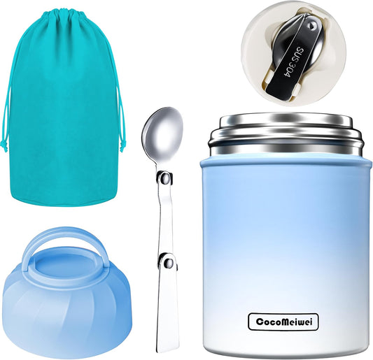 Soup Thermo for Hot Food & Drinks, Thermo Lunch Box for Kids, 17oz Vacuum Insulated Food Container with Spoon&&Drawstring