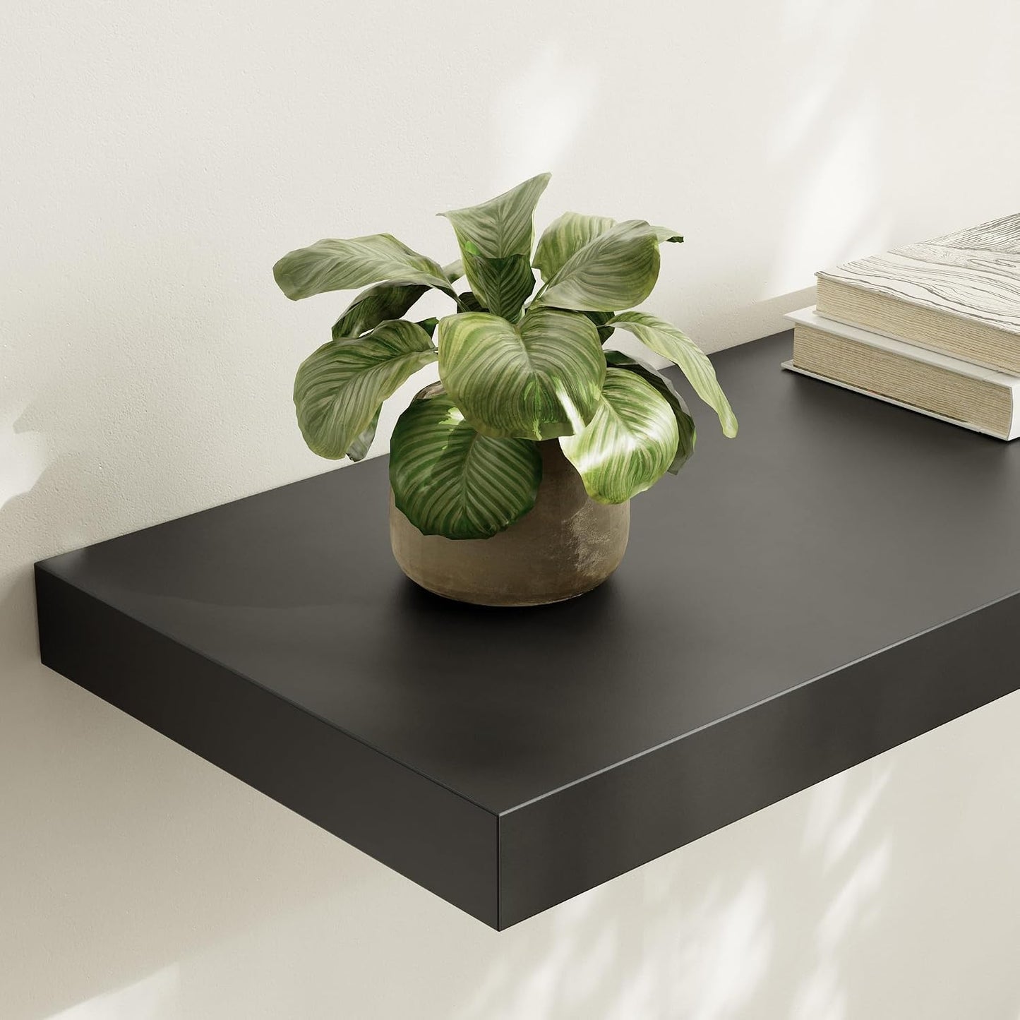 Floating Shelf, Set of 3 Wall Shelf, 30 in W x 12.75 in D x 2 in H Wooden Floating Wall Shelf with Invisible Brackets for Living Room/Bedroom/Bathroom/Kitchen Storage and Decor, Black
