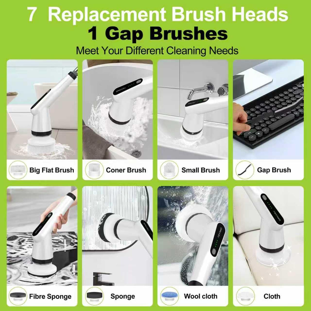 Dreazu Electric Spin Scrubber, 10-in-1 Shower Scrubber &amp; Retractable Long Handle, 44 lbs High-Torque &amp; Variable Speed Shower Cleaning Brush for Bathroom,Toilet, Bathtub, Kitchen, Tile Floors