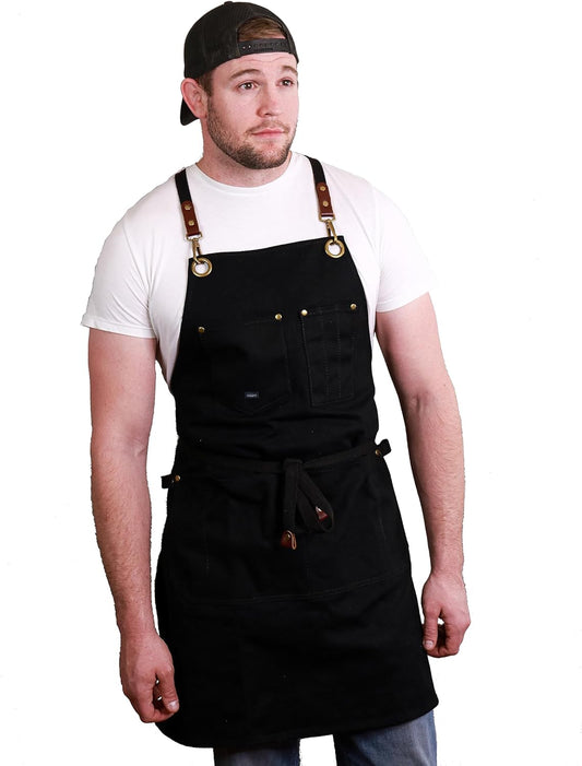 Caldo Canvas Kitchen Apron for Cooking - Mens and Womens Canvas Apron for Professional Chef, Server, or Barista- Adjustable