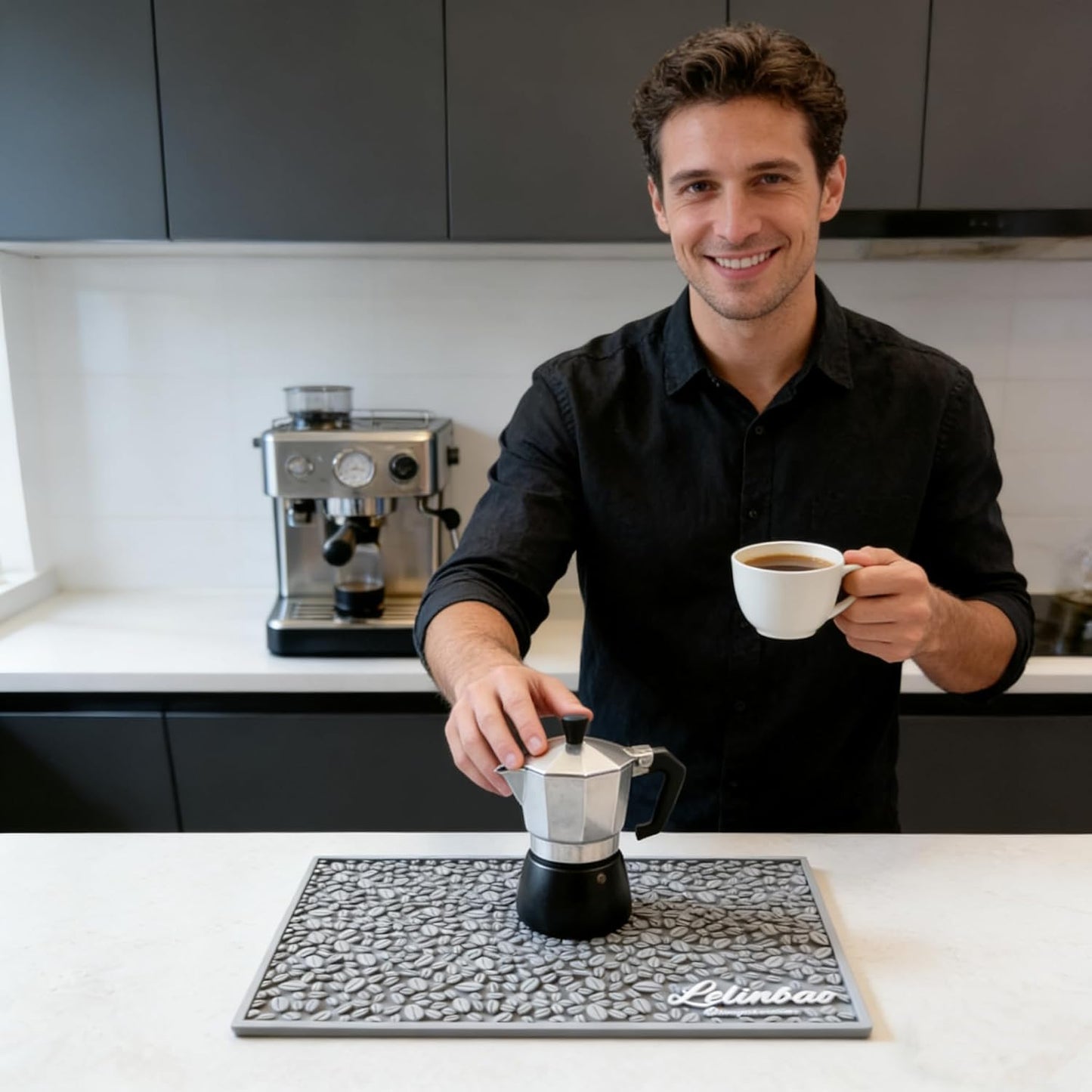 Coffee Machine Mat for Countertops, Waterproof Dish Drying Mat for Kitchen, Bars, Restaurant, 18X12in 1cm Thick Coffee Mat, Bar Decor, Espresso Mat, Non-Slip Drip Tray Mat(Gray,18"x12")