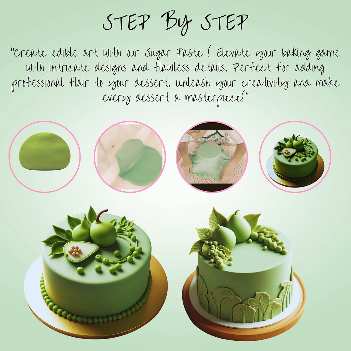 Confect Pea Green Fondant for Cake Decorating | Smooth &amp; Ready-to-Use Icing for Christmas Cakes, Cupcakes &amp; Holiday Treats | Vegan, Gluten-Free, Nut-Free, Palm Oil-Free – 8.8 Oz