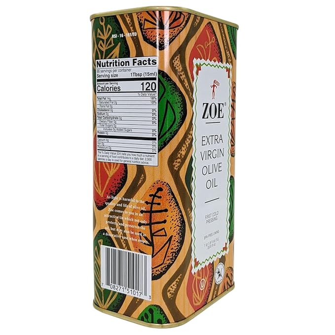 ZOE Extra Virgin Olive Oil, 1-Liter Tins (Pack of 2)