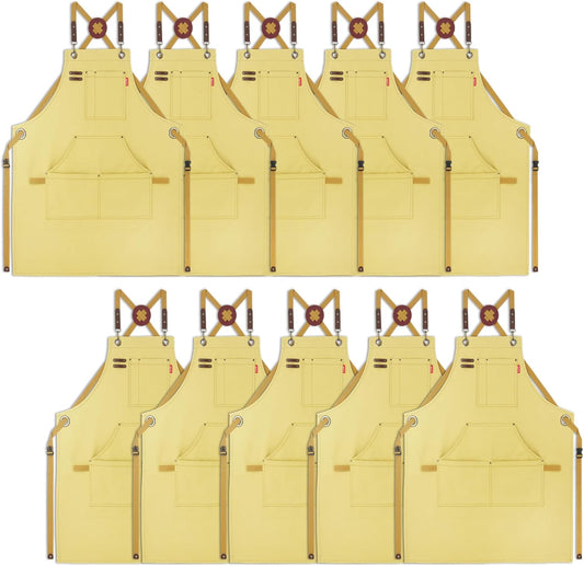 10 Pack Kitchen Apron, Work Apron, Canvas, Multiple Pockets, Gardening, Painting, BBQ, Artist, Carpenter, Sizes M to XXL,