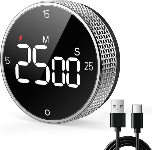 Rechargeable Magnetic Kitchen Timer for Cooking, Building 800mAh Battery Large Display Digital Countdown Countup Timer, 3