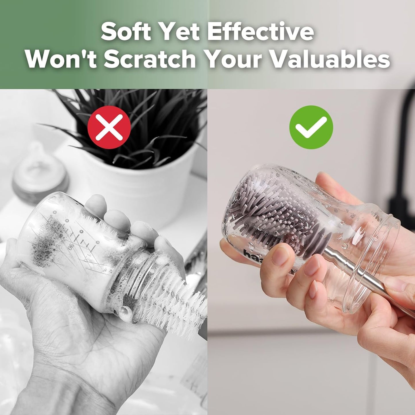 Haakaa Silicone Cleaning Brush for Baby Bottles and Crevices, Double-Ended Bottle Brush for Breast Pumps, Milk Collectors, Nipples and Breastmilk Storage Bags, Food-Grade Silicone, SUVA Grey,1 Pack