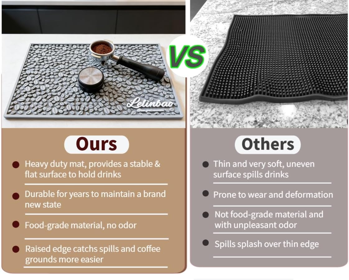 Coffee Machine Mat for Countertops, Waterproof Dish Drying Mat for Kitchen, Bars, Restaurant, 18X12in 1cm Thick Coffee Mat, Bar Decor, Espresso Mat, Non-Slip Drip Tray Mat(Gray,18"x12")