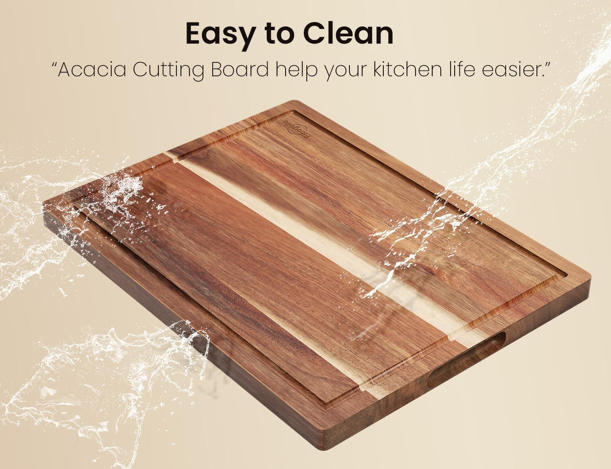 Fibogollo Set of 3 Large Acacia Wood Kitchen Cutting Boards with Holder