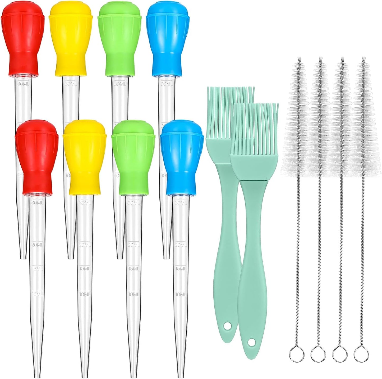 Boao 14 Pcs Large Turkey Baster Set for Cooking, Bright Color | Heat Resistant Syringe Turkey Baster with 2 Basting Brush, 4 Cleaning Brush, Meat, Food Injector for Poultry, Beef, Chicken