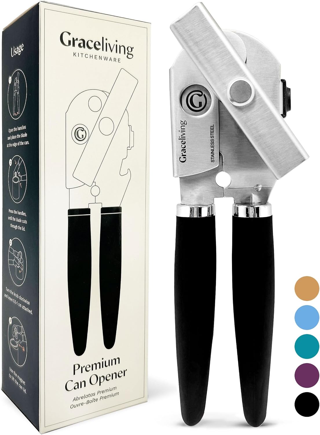 Heavy Duty Manual Can Opener with Magnetic Lid Lifter, Black