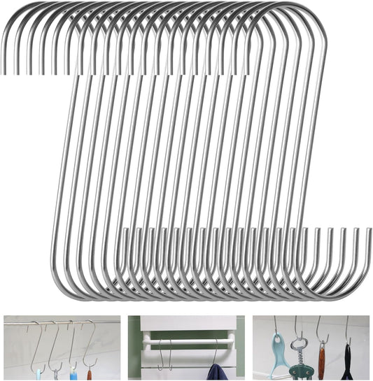 20-Pack S Hooks - Stainless Steel Heavy Duty S Hooks for Hanging pots, Pans, Plants, Coffee Mugs, Towels in Kitchen and