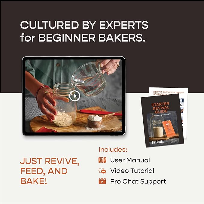 Dual-Flour Organic Sourdough Starter Culture - Fast-Activating Dehydrated Chips with Natural Wild Bread Yeast - Non-GMO Flour Sourdough Bread Starter - Ideal for Homemade Artisan Bread & Baking Beginner
