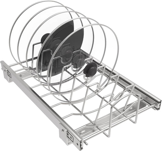 Slide Out Pan and Pot Lid Organizer For Under Cabinet, Wire Dividers Kitchen Pull Out Pot Lid Rack Organization And Storage,