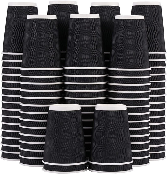 Lamosi 12 oz Disposable Coffee Cups - 120 Pack, Insulated Corrugated Paper Cups 12 oz, Kraft Ripple Wall Cups for Hot