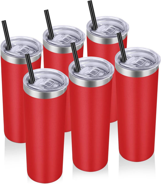 VEGOND 20 oz Stainless Steel Skinny Tumbler with Lids and Straws, 20oz Vacuum Insulated Slim Tumbler Cup, Double Wall Travel