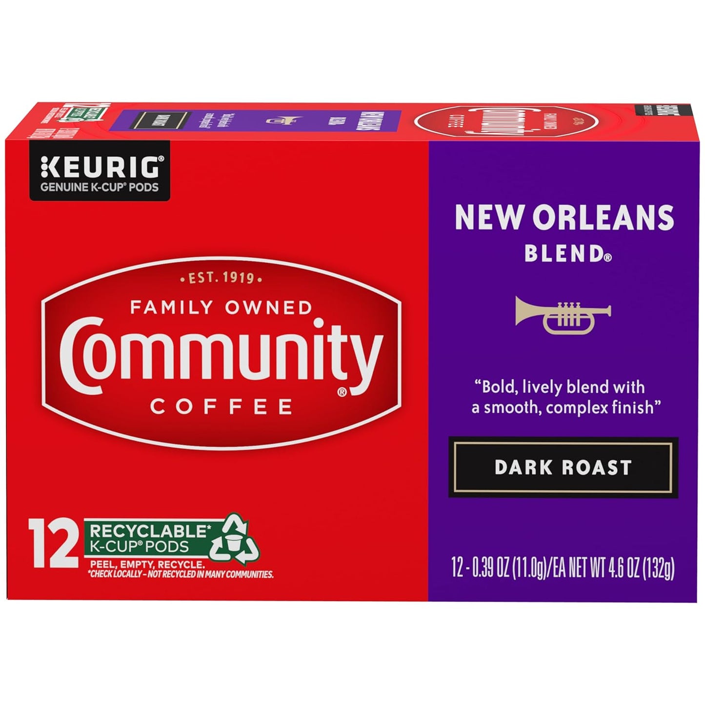 Community Coffee New Orleans Blend 12 Count Coffee Pods, Special Dark Roast, Compatible with Keurig 