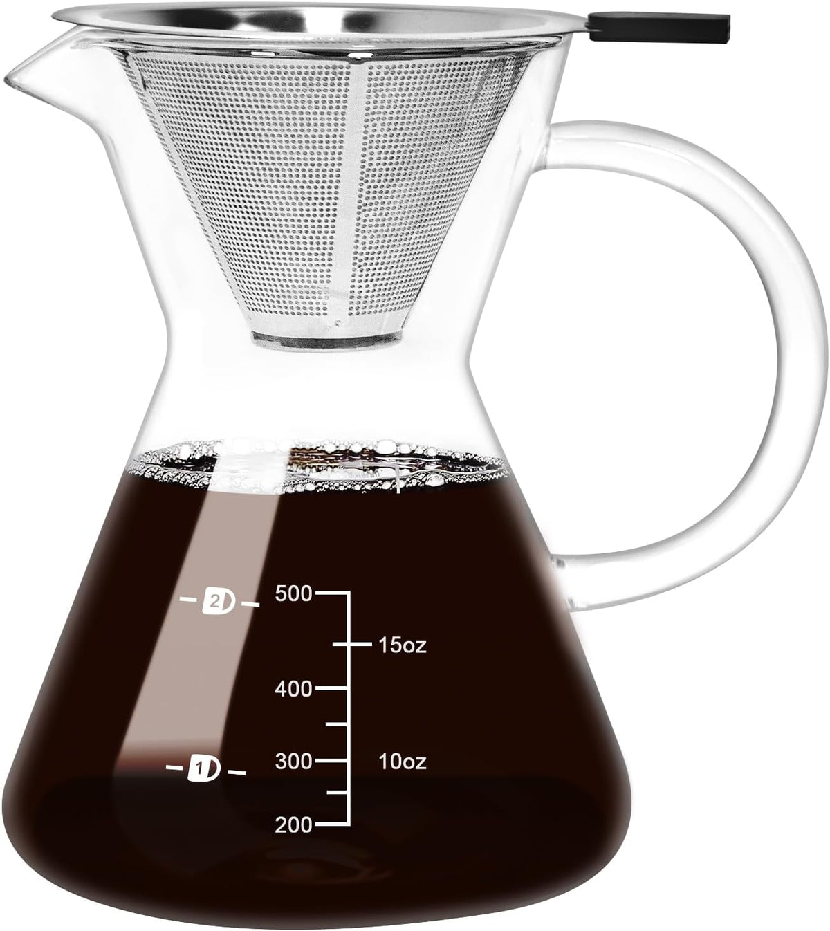 17oz/500ML Glass Pour Over Coffee Maker &amp; Stainless Filter | Double Stainless,Thickened Heat-Resistant Borosilicate Glass,Plastic Free Pour Over Coffee Dripper for Home,Camping