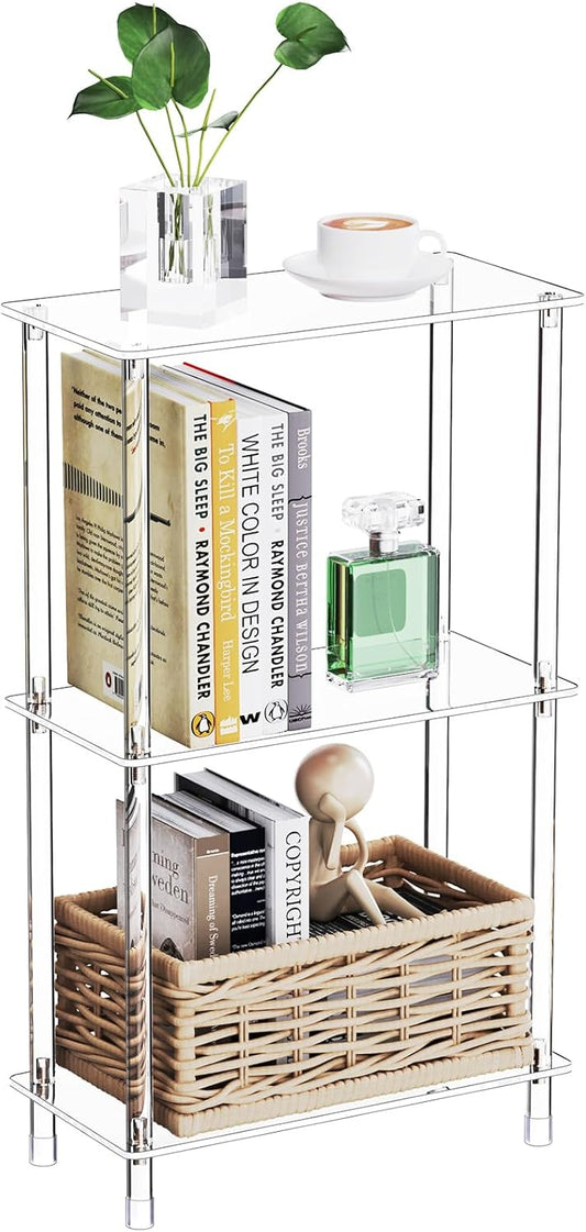 Clear Acrylic Narrow Side Table for Small Spaces, 15.75" L x 7.87" W x 26.7" H, 3 Tier Rectangle Slim End Table Nightstand,