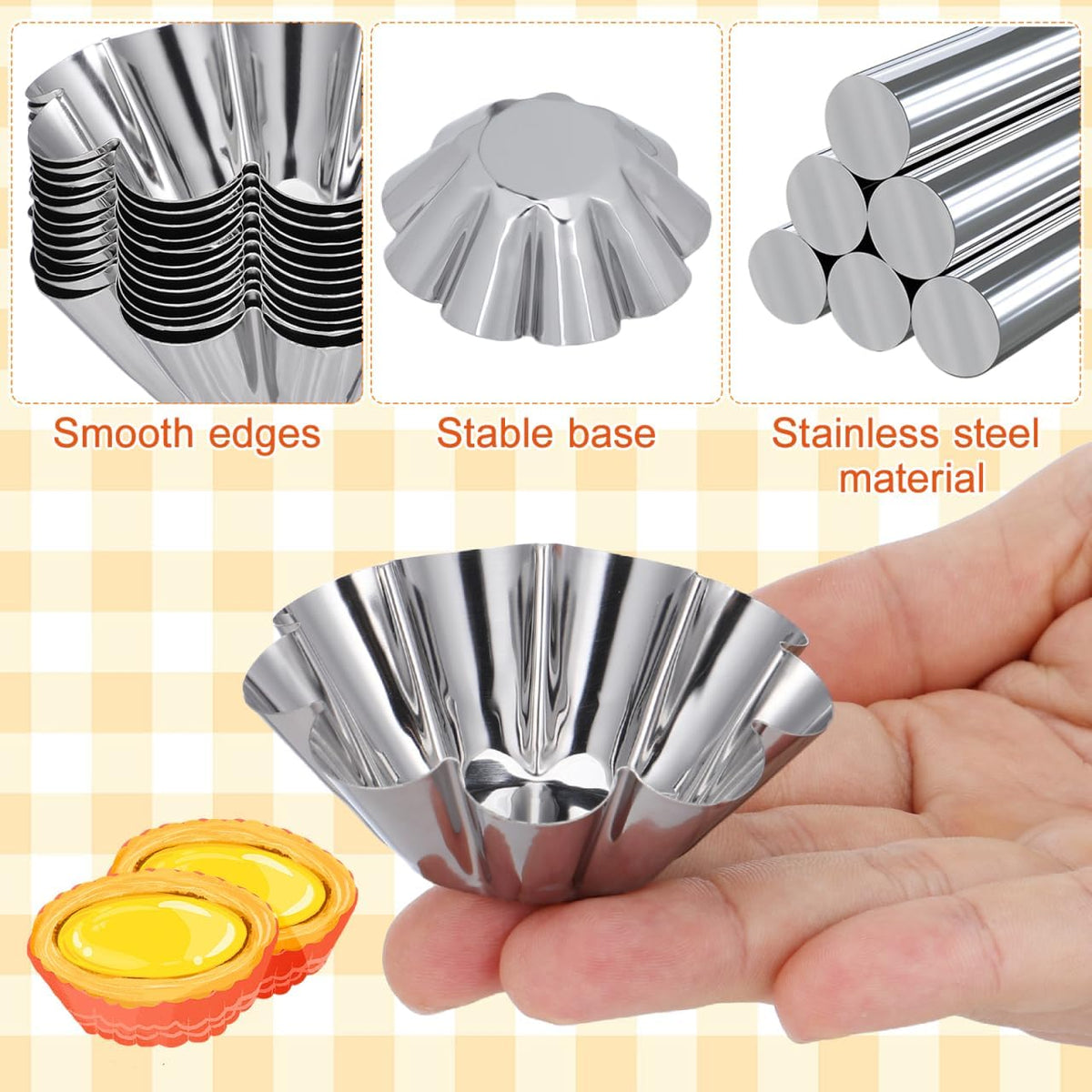 Mikinona 12 Pack Flower Tart Pans Non Stick Tart Mold Set 2.40 X 2.40 X 0.90 in Reusable Baking Molds for Egg Mini Cupcake Muffin Diy Desserts and Party Use