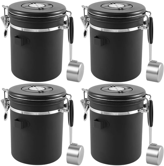 4PCS Coffee Storage Canister 1.5L Double Airtight Coffee Beans Container with Date Locator 304 Stainless Steel Kitchen Food