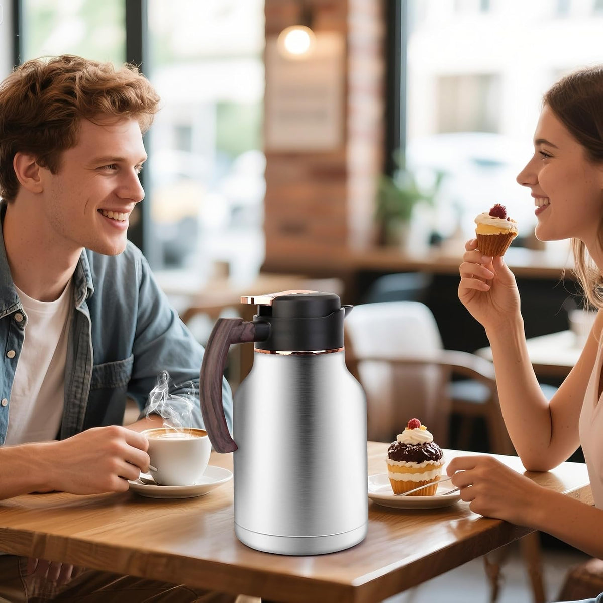54oz Thermal Coffee Carafe, Stainless Steel Insulated Vacuum Carafe | BPA-Free, Double Wall Vacuum, Keeping Hot for 12 Hours, with Anti-Leakage, Non-Slip Base, Ergonomic Handle, Silver