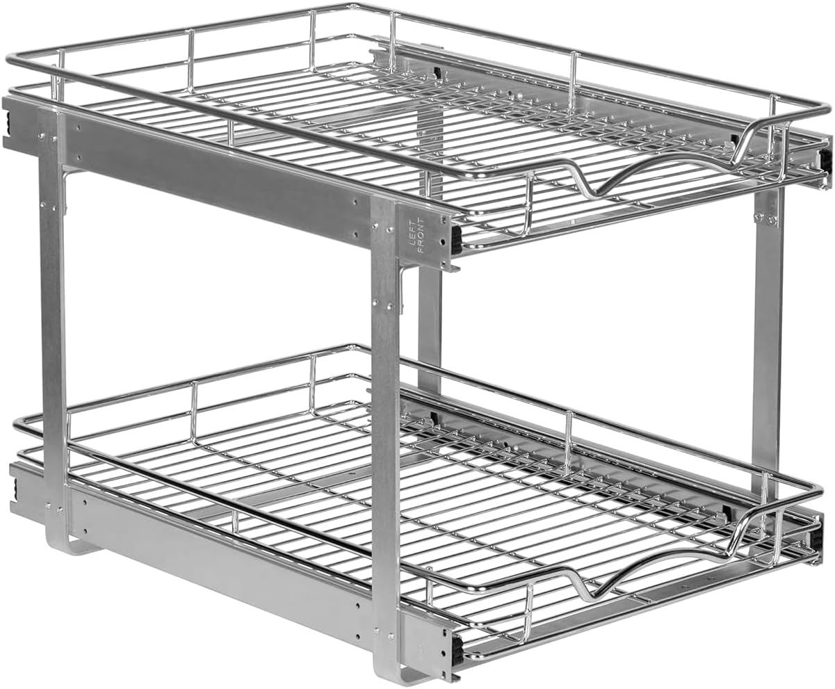 2-Tier Pull-Out Cabinet Organizer for Kitchen, 17" W x 21”D x 16.5" H