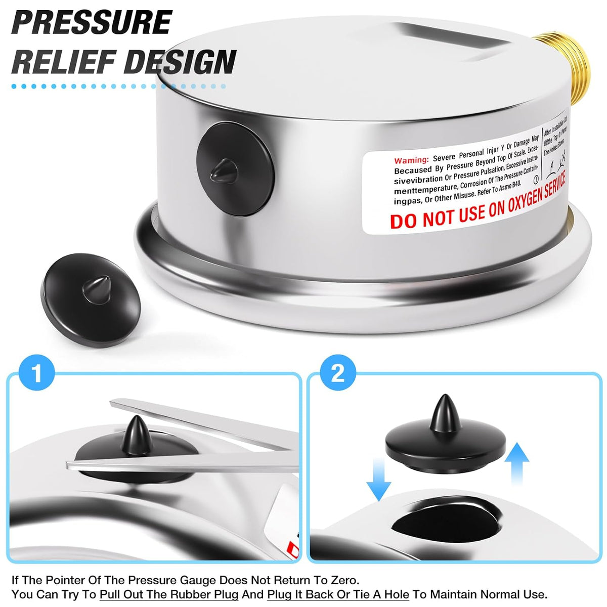 MEANLIN MEASURE 0~5000Psi Stainless Steel 1/4" NPT 2.5" FACE DIAL Liquid Filled Pressure Gauge WOG Water Oil Air Lower Mount, with 1/2" NPT and 3/8" NPT Hex Bushing