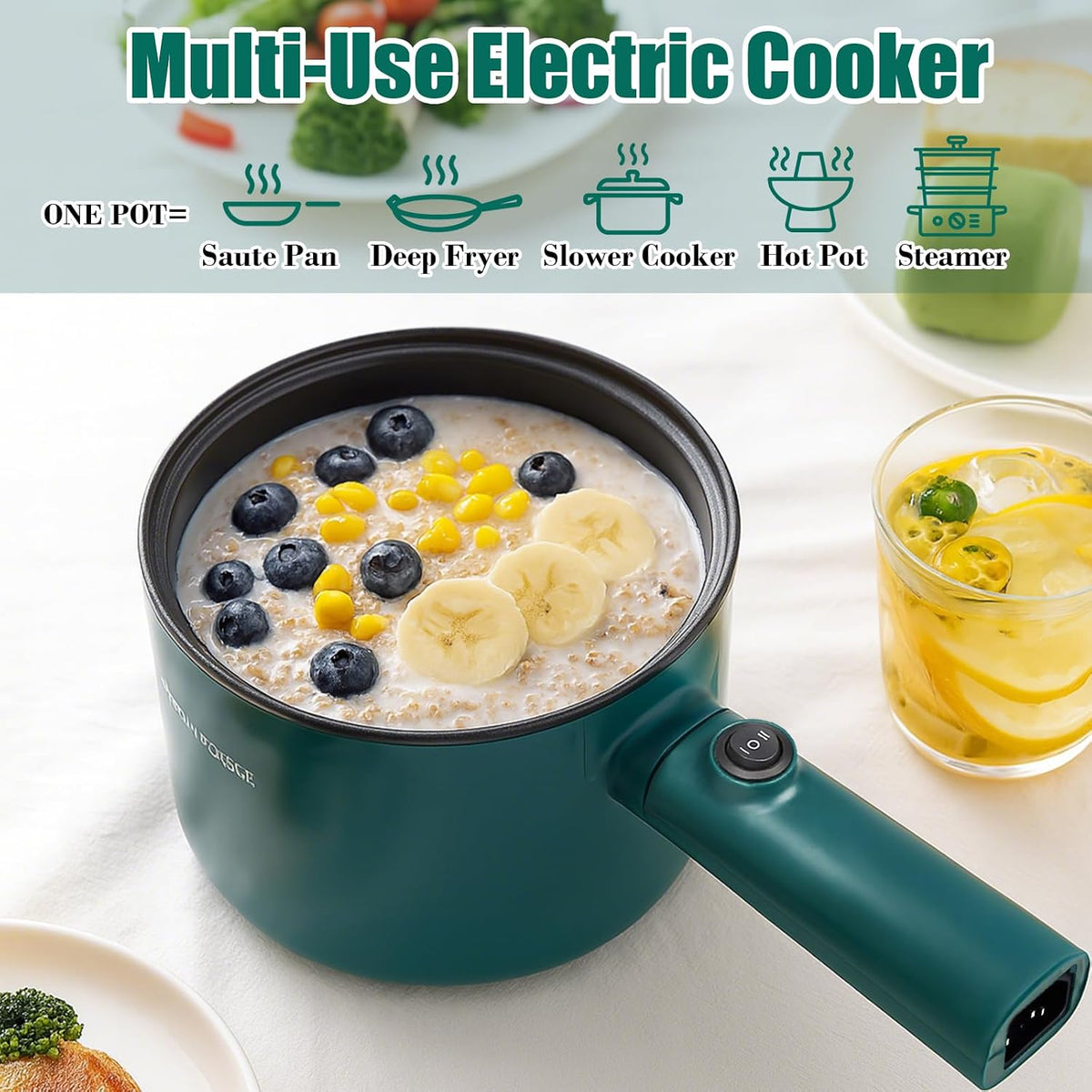 Hot Pot Electric with Steamer,6 Smart Modes, 1.8L Ramen Cooker, Portable Cooker, Non-Stick Frying Pan, Sauté Pan, Electric Pot for Pasta, Egg, Steak, BPA Free, College Dorm Room Essential