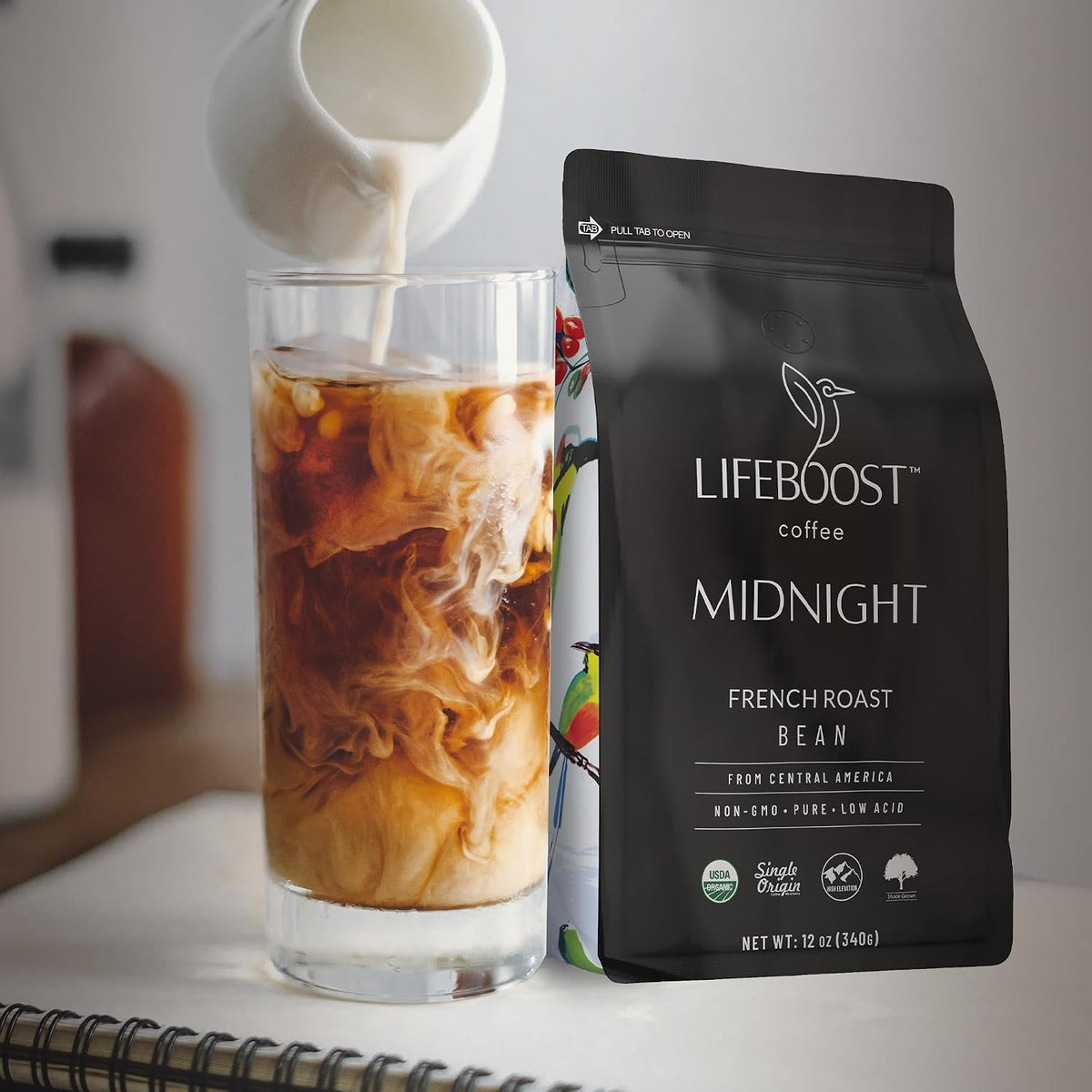 Lifeboost Midnight French Roast Coffee Beans - Single Origin Non-GMO USDA Organic Low Acid French Roast Coffee - Third Party Tested For Mycotoxins &amp; Pesticides - 12 Ounces