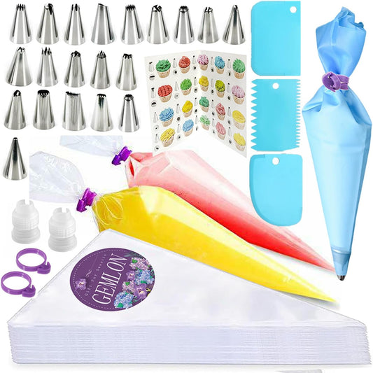 Piping Bags and Tips Set, 100PCS 12 Inch Disposable Pastry Bags with Tips Cupcake Frosting Piping Kit Cookie Decorating