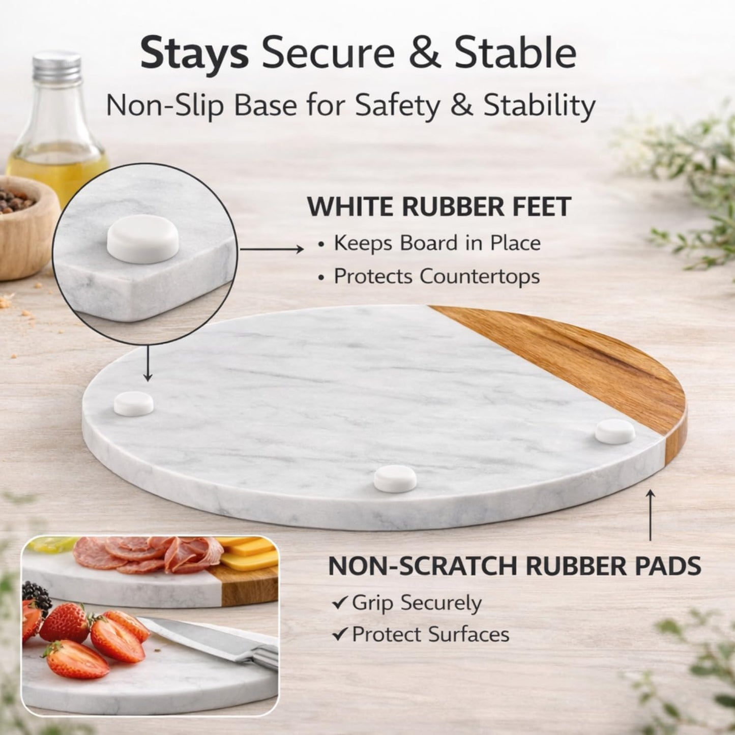 White Marble Board, 10 Inches | Cheese Board, Acacia Wooden Serving Tray, For Charcuterie, Cheese, Meats, Fruit, Crackers, Cutting Board, Round Slab