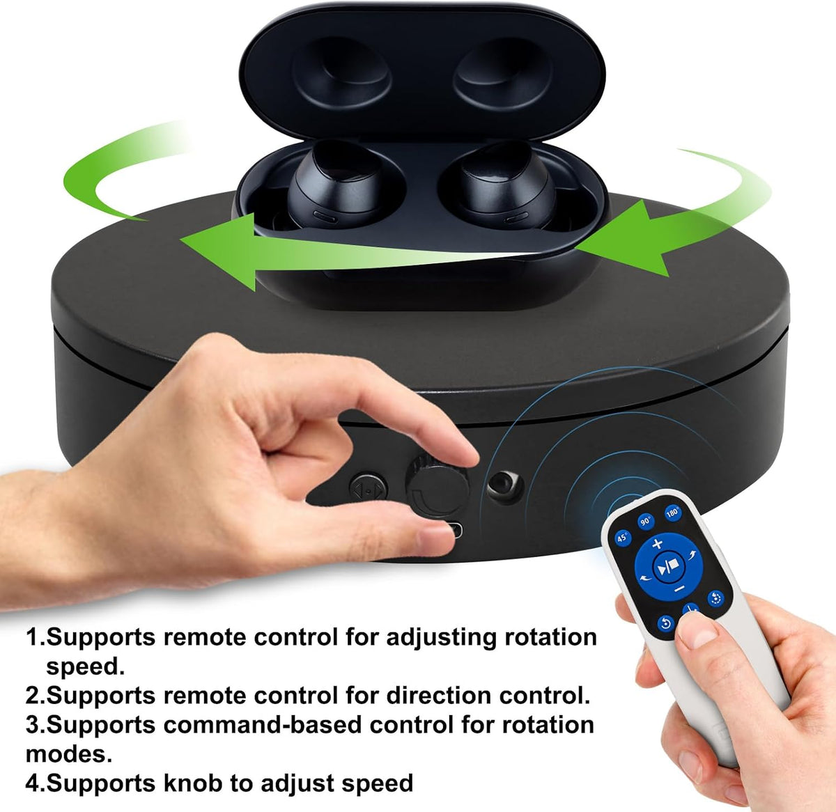 Motorized Rotating Display Stand with Remote, 5.91in 360 Electric Turntable for Display,Photography,3D Scanner Models, Motorized Lazy Susan and Photography Turntable Control Angle/Speed,Step/Swing/Con