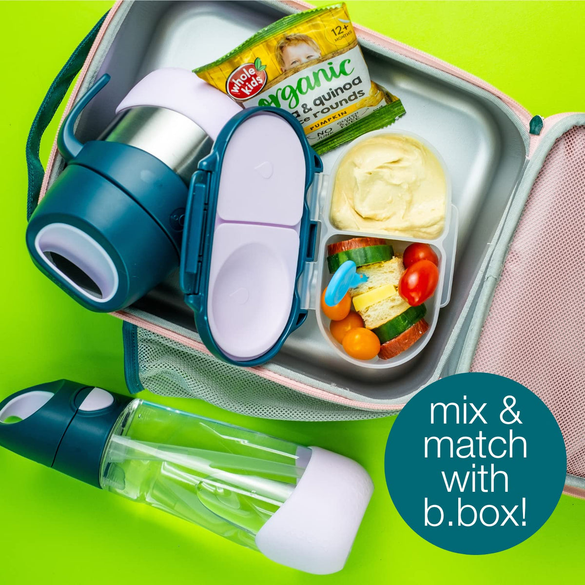 b.box Insulated Food Jar with Spork, 11 oz Lunch Containers for Kids | Stainless Steel Lunch Box for Kids, Food Containers, Warm 5 Hours, Easy Open, Dishwasher Safe, BPA Free — Lilac Pop