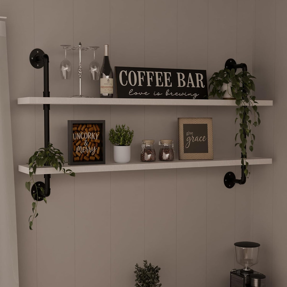 HDDFER Floating Bookshelf Bathroom Shelves Over Toilet Industrial Pipe Shelving Pipe Shelves Rustic White Wall Shelves 36