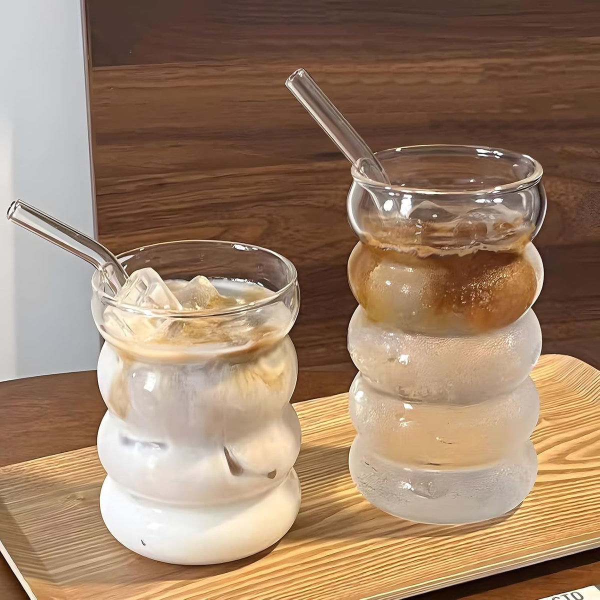 4 Pcs 20oz Drinking Glasses Set with Straws, Cute Iced Coffee Glass Cups, Iced Coffee Tumblers, Thick Drinking Jars for Smoothie, Boba Milk Tea, Ideal for Gift, with Straw Brush