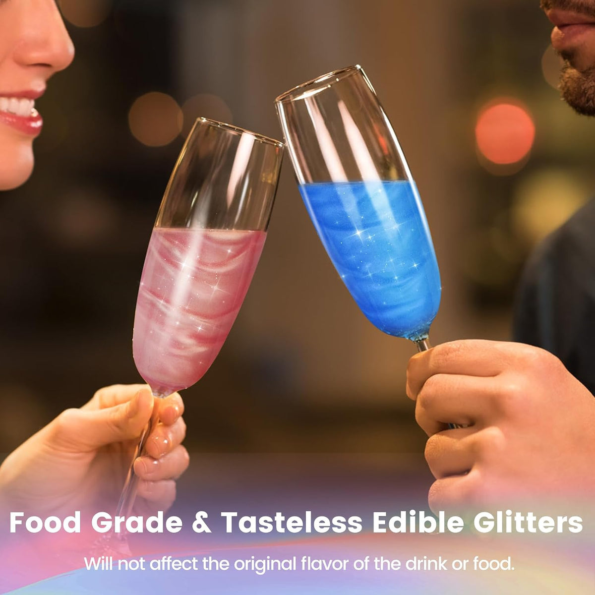 5 Colors Edible Glitter Set, Food Grade Edible Glitter for Drinks, Flavorless Luster Dust Shimmer Powder for Baking, Cakes, Cocktails, Beverages, Strawberries, Cookies, Candies, Fondant (5g/Bottle)