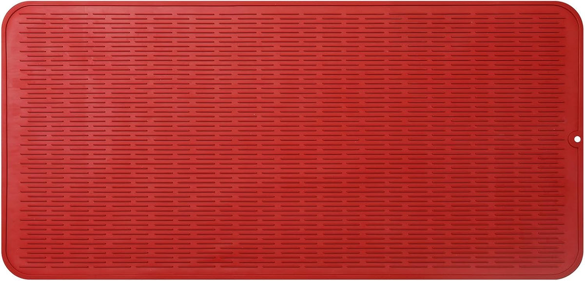 Silicone Dish Drying Mat for Multiple Usage,Easy clean,Eco-friendly,Heat-resistant Silicone Mat for Kitchen Counter or Sink,Refrigerator or Drawer Liner Red 5XL 36inches x 18inches